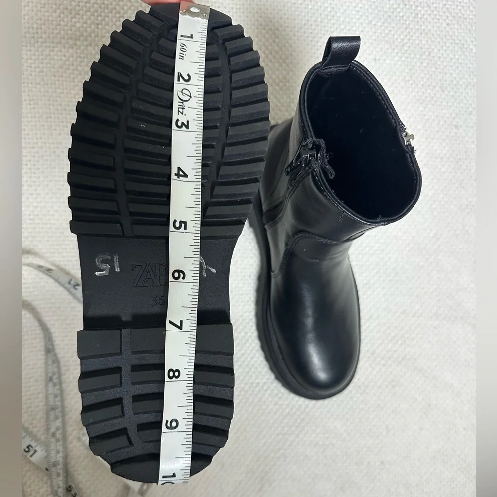 ZARA Black Platform Boots Size 35 / 5 - Big Kids & Women - Double Zip Lug Sole - Picture 10 of 12